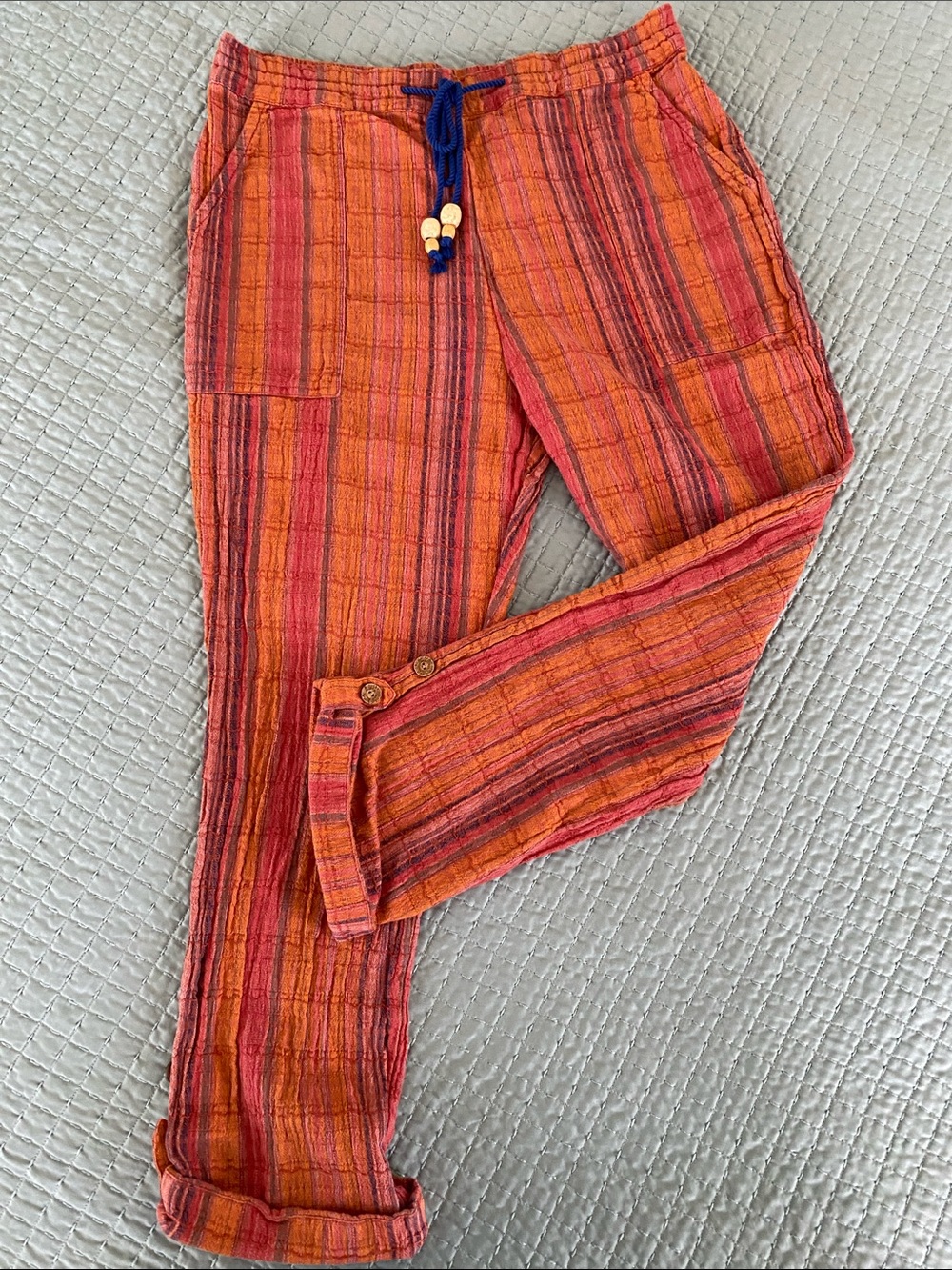 Sundance Orange Madras Drawstring Capris